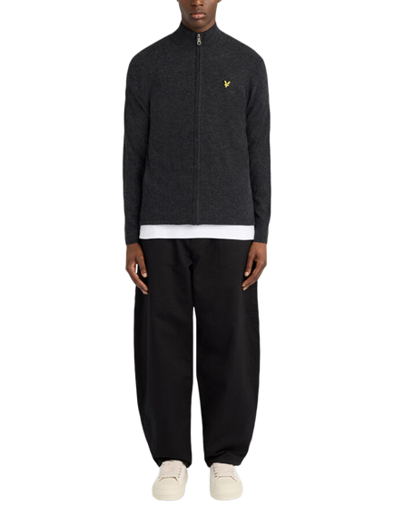 Lyle & Scott High Neck Lambswool Cardigan, Jet Black Marl - view 2, Jet Black Marl