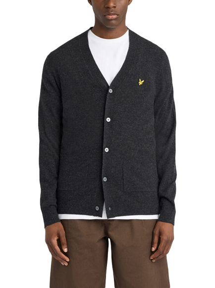 Lyle & Scott Wool Blend V Neck Cardigan, Jet Black Marl, Jet Black Marl