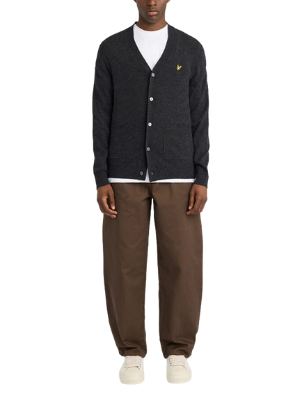Lyle & Scott Wool Blend V Neck Cardigan, Jet Black Marl - view 2, Jet Black Marl