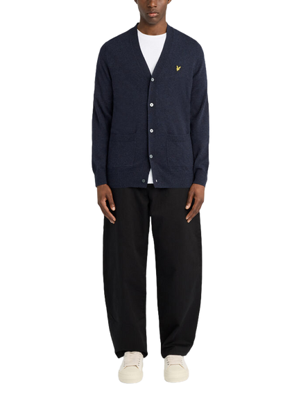 Lyle & Scott Wool Blend V Neck Cardigan, Dark Navy Marl - view 2, Dark Navy Marl