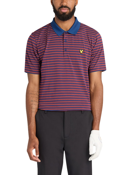 Lyle & Scott Golf Striped Polo Shirt, Plum/White, Plum/White