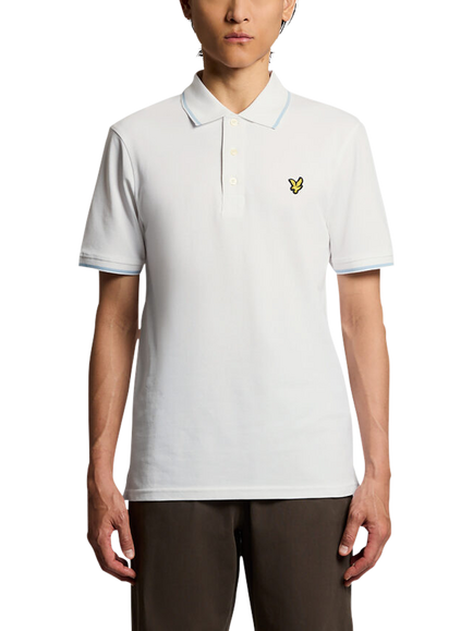 Lyle & Scott Cotton Blend Short Sleeve Tipped Polo Shirt, White/Light Blue