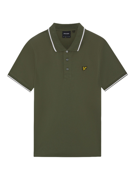 Lyle & Scott Stretch Cotton Tipped Polo Shirt, True Olive/White, True Olive/White