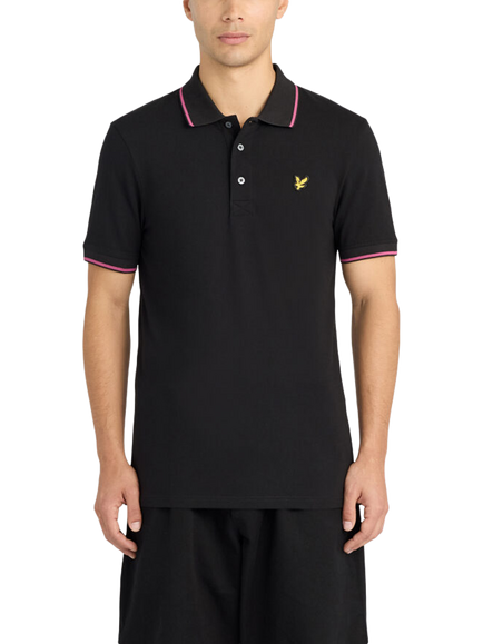 Lyle & Scott Cotton Blend Short Sleeve Tipped Polo Shirt, Jet Blank
