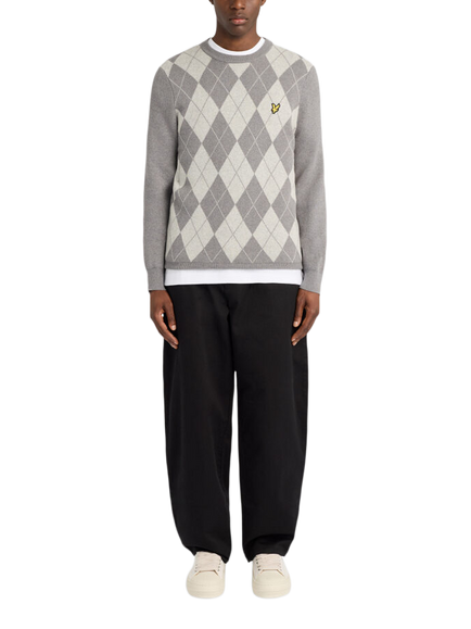 Lyle & Scott Cotton Blend Crew Neck Jumper, Grey Marl - view 2, Grey Marl