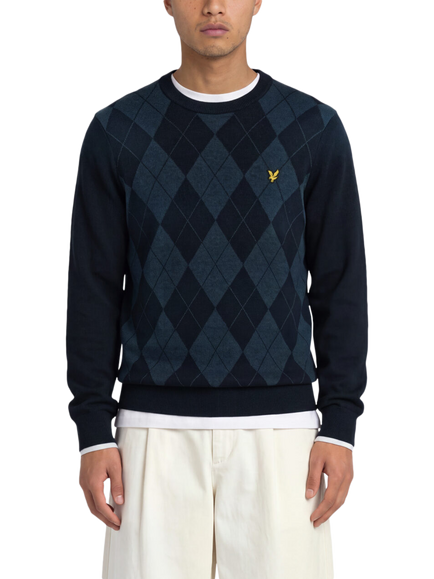 Lyle & Scott Dogtooth Merino Wool Blend Jumper, Dark Navy/Mid Navy, Dark Navy/Mid Navy
