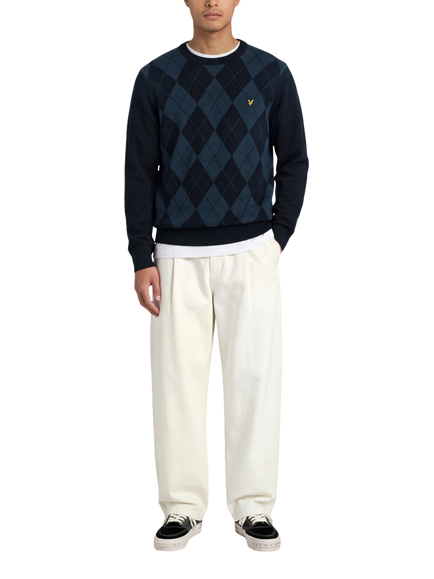 Lyle & Scott Dogtooth Merino Wool Blend Jumper, Dark Navy/Mid Navy - view 2, Dark Navy/Mid Navy