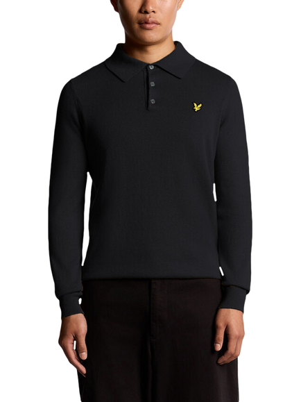 Lyle & Scott Cotton Rich Knit Polo Jumper, Navy, Navy