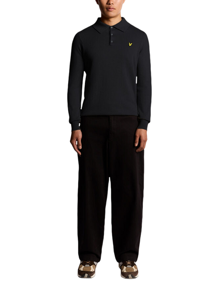 Lyle & Scott Cotton Rich Knit Polo Jumper, Navy - view 2, Navy