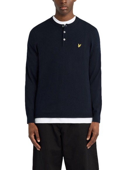 Lyle & Scott Cotton Rich Button Neck Jumper, Z271 Dark Navy
