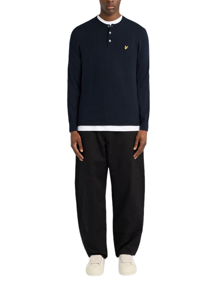 Lyle & Scott Cotton Rich Button Neck Jumper - view 2, Z271 Dark Navy