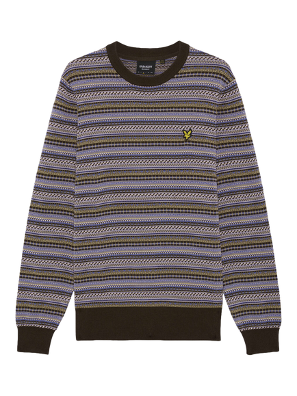 Lyle & Scott Cotton Fair Isle Crew Neck Jumper, Ebony