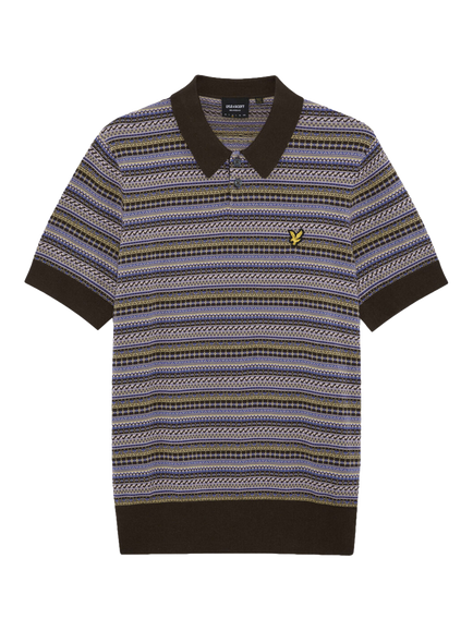 Lyle & Scott Cotton Fair Isle Polo Top, Ebony, Ebony