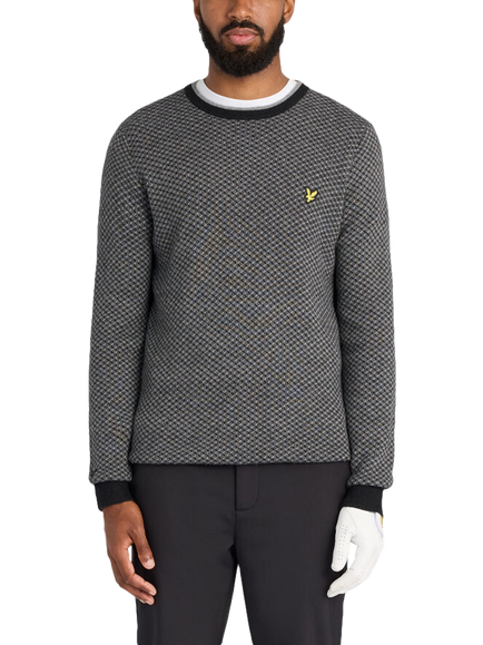 Lyle & Scott Golf Cross Hatch Crew Neck Jumper, Z865 Jet Black, Z865 Jet Black