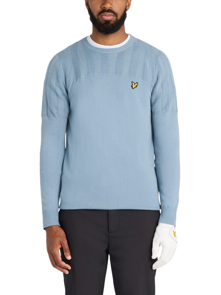 Lyle & Scott Golf Texture Block Crew Neck Jumper, Y276 Steel Blue