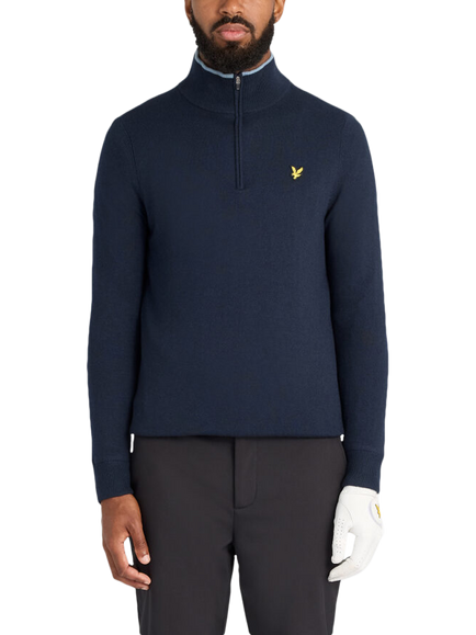 Lyle & Scott Zip Neck Merino Blend Golf Jumper, Dark Navy, Dark Navy