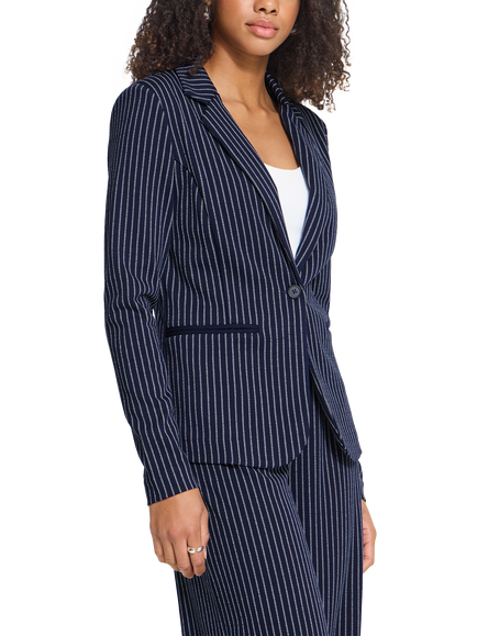 ICHI Ihmanse Sculpted Pinstripe Tailored Blazer, Maritime Blue, Maritime Blue