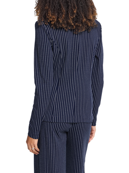 ICHI Ihmanse Sculpted Pinstripe Tailored Blazer, Maritime Blue - view 2, Maritime Blue