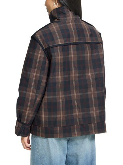 ICHI Ihcronto Check Funnel Neck Coat, Dark Navy - view 2, Dark Navy