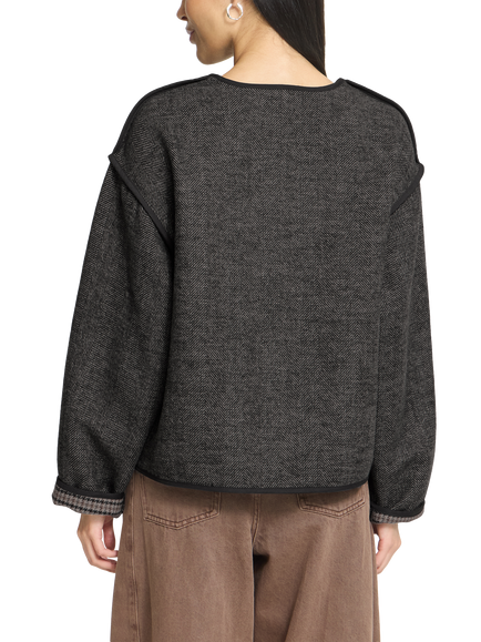 ICHI Ihfrava Herringbone Oversized Button-Front Shacket, Black - view 2, Black