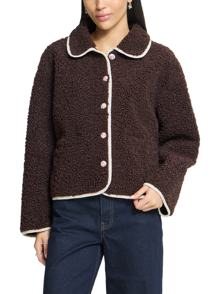 ICHI Ihhoziva Sculpted Collar Plush Jacket, Coffee Bean, Coffee Bean