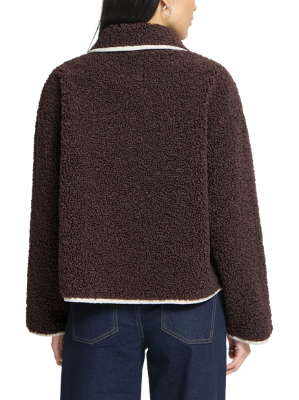 ICHI Ihhoziva Sculpted Collar Plush Jacket, Coffee Bean - view 2, Coffee Bean