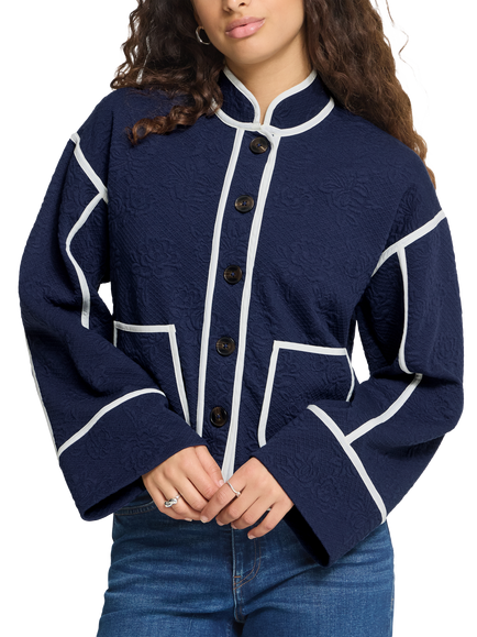 ICHI Ihkate Structured Mandarin Collar Shacket, Maritime Blue, Maritime Blue