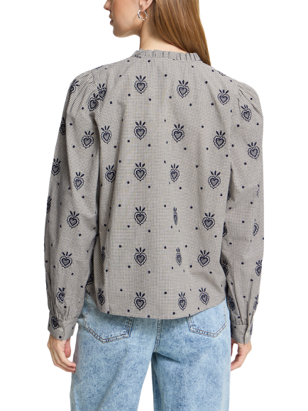 ICHI Iheloza Ruffled High Neck Blouse, Birch/Dark Blue - view 2, Birch/Dark Blue