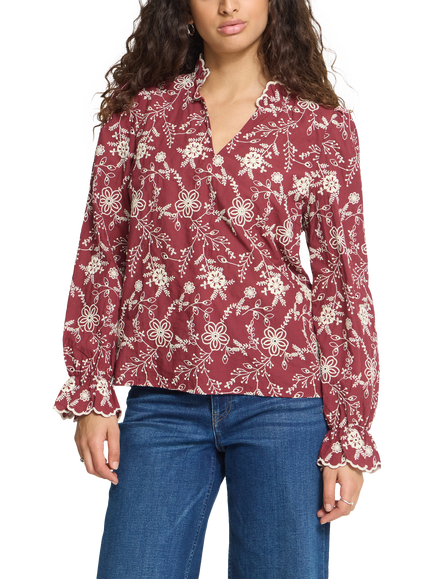 ICHI Ihfulia Floral V-Neck Blouse, Zinfandel, Zinfandel