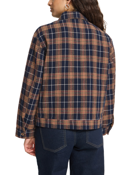 ICHI Ihkalia Heritage Check Over Shirt, Dark Blue/Brown - view 2, Dark Blue/Brown