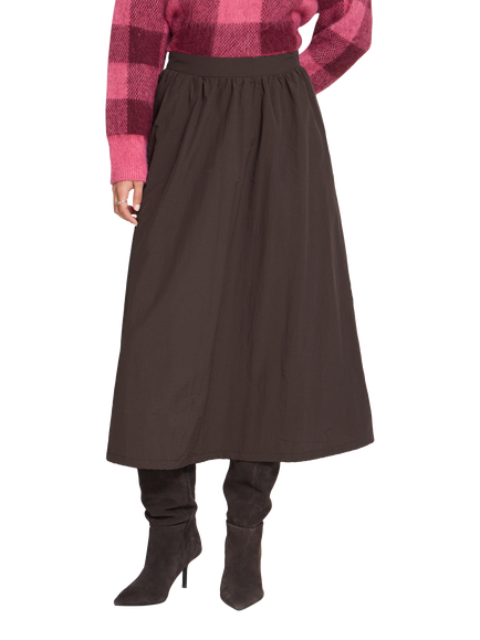 ICHI Ihgafna Gathered High Waist Midi Skirt, Coffee Bean, Coffee Bean
