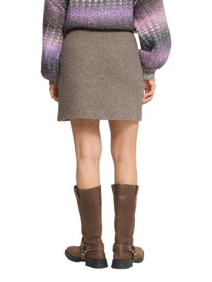ICHI Ihwolca Contoured Knit Mini Skirt - view 2, Greige Melange