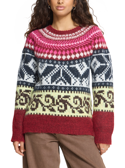 ICHI Ihcylle Nordic Yoke Jumper, Zinfande/Multi, Zinfandel/Multi