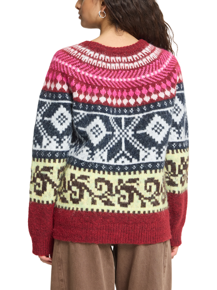 ICHI Ihcylle Nordic Yoke Jumper, Zinfande/Multi - view 2, Zinfandel/Multi
