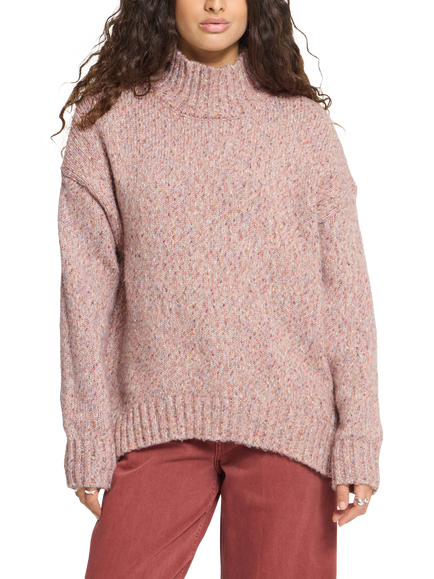 ICHI Ihfanny Oversized Roll Neck Knit Jumper, Red/Multi, Red/Multi