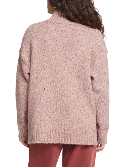 ICHI Ihfanny Oversized Roll Neck Knit Jumper, Red/Multi - view 2, Red/Multi