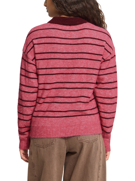ICHI Ihsage Heritage Polo Knit Jumper, Fruit Dove/Zinfandel - view 2, Fruit Dove/Zinfandel