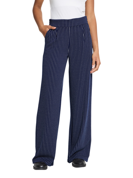 ICHI Ihmanse Tailored Wide Leg Stripe Trousers, Maritime Blue, Maritime Blue