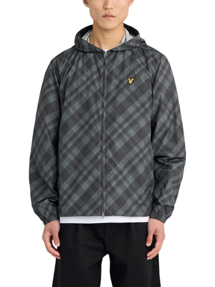 Lyle & Scott Tartan Zip Up Hooded Windbreaker Jacket, Jet Black, Jet Black