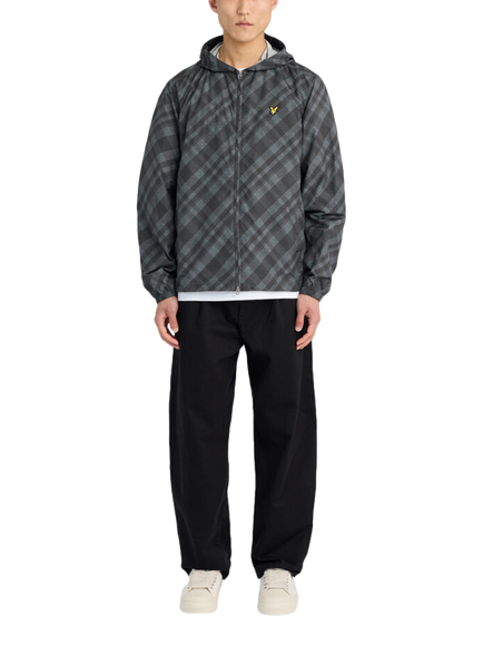 Lyle & Scott Tartan Zip Up Hooded Windbreaker Jacket, Jet Black - view 2, Jet Black