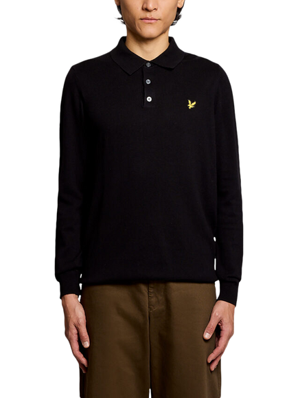 Lyle & Scott Cotton Rich Knit Polo Jumper, Z865 Jet Black, Z865 Jet Black