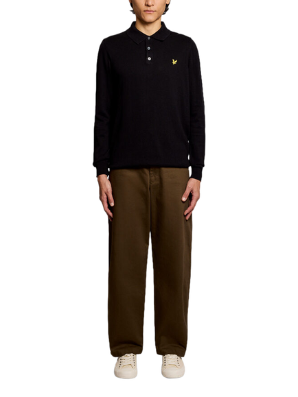 Lyle & Scott Cotton Rich Knit Polo Jumper, Z865 Jet Black - view 2, Z865 Jet Black