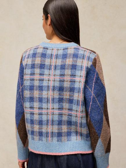 White Stuff Argyle Check Jumper, Blue/Multi - view 2, Blue/Multi