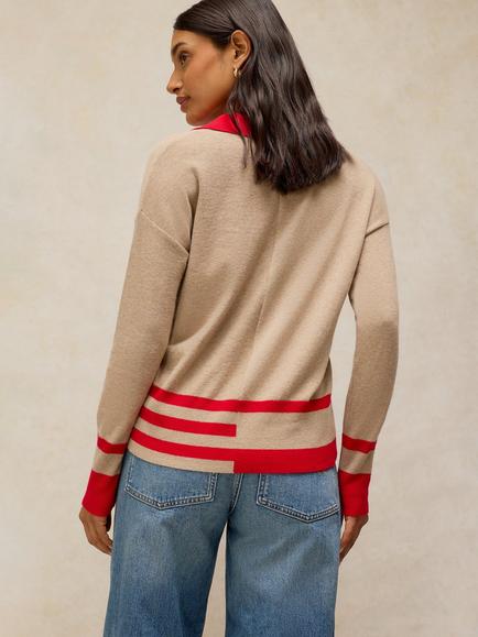 White Stuff Cara Merino Wool Blend Collar Jumper - view 2, Natural/Red