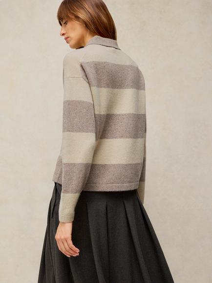 White Stuff Collared Stripe Cashmere Jumper, Natural - view 2, Natural