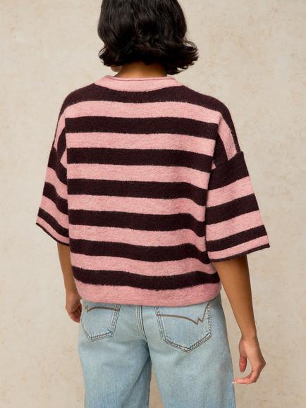 White Stuff Late Knitted Striped T-Shirt, Pink/Multi - view 2, Pink/Multi