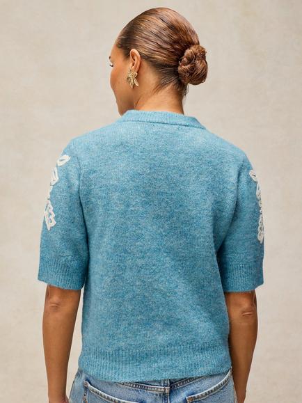 White Stuff Knitted Crew Neck T-Shirt containing TENCEL™ Modal, Light Blue - view 2, Light Blue