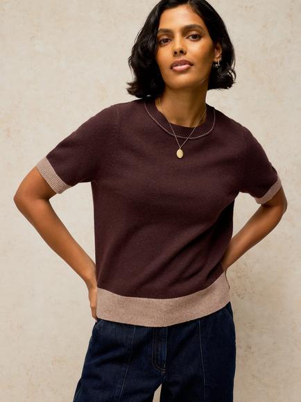 White Stuff Sansa Knitted T-Shirt, Dark Brown, Dark Brown