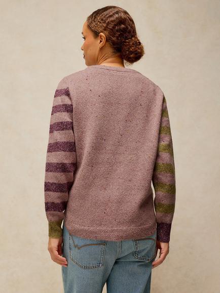 White Stuff Talia Knitted Round Neck Colour Block Jumper, Plum - view 2, Plum