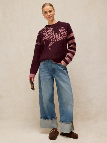 White Stuff Tiger Jumper, Plum/Multi, Plum/Multi